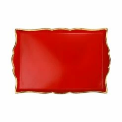 Best Sale 💯 VIETRI Florentine Wooden Accessories Red & Gold Handled Medium Rectangular Tray 🤩