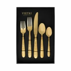 Deals 👏 VIETRI Martellato Gold Five-Piece Place Setting – Set of 4 ✔️