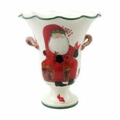 Coupon 😍 VIETRI Old St. Nick Large Footed Cachepot w/ Campfire 🎉