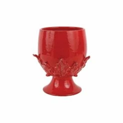 Coupon 🥰 VIETRI Rustic Garden Red Acanthus Leaf Small Footed Cachepot 🔥