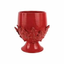 Best deal π€© VIETRI Rustic Garden Red Acanthus Leaf Medium Footed Cachepot π