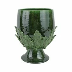 New 🎉 VIETRI Rustic Garden Green Acanthus Leaf Large Footed Cachepot 🥰