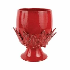 Brand new ⌛ VIETRI Rustic Garden Red Acanthus Leaf Large Footed Cachepot 👍