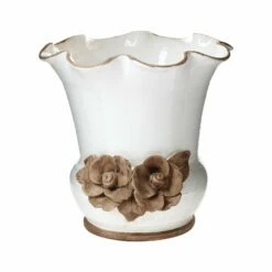 Buy ✔️ VIETRI Rustic Garden White Scalloped Planter With Flowers ❤️