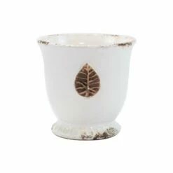Cheapest ⌛ VIETRI Rustic Garden White Medium Cachepot with Leaf 🎁