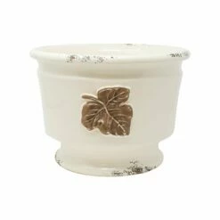 New 👏 VIETRI Rustic Garden Leaves Medium Round Cachepot 🔥